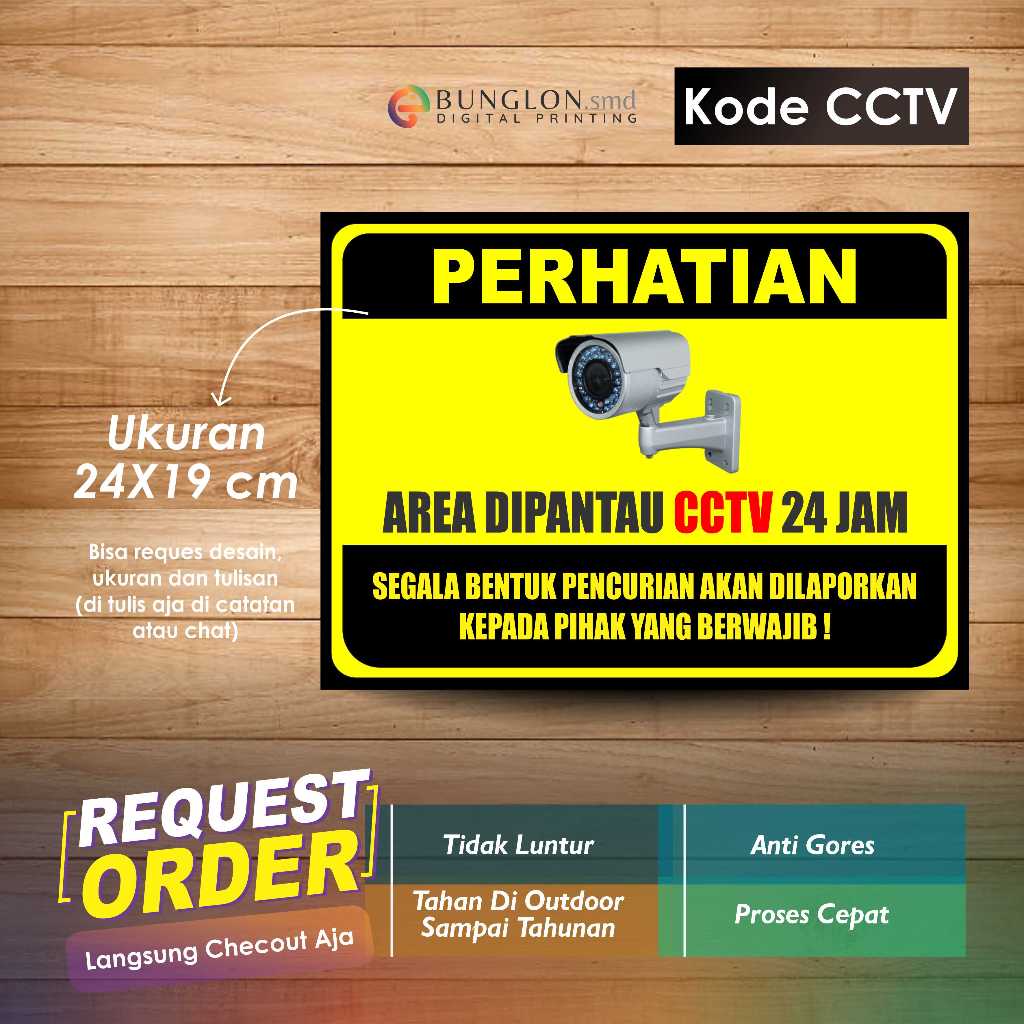 

STIKER AREA INI DIPANTAU CCTV 24 JAM + LAMINASI KODE CCTV KUNING HITAM