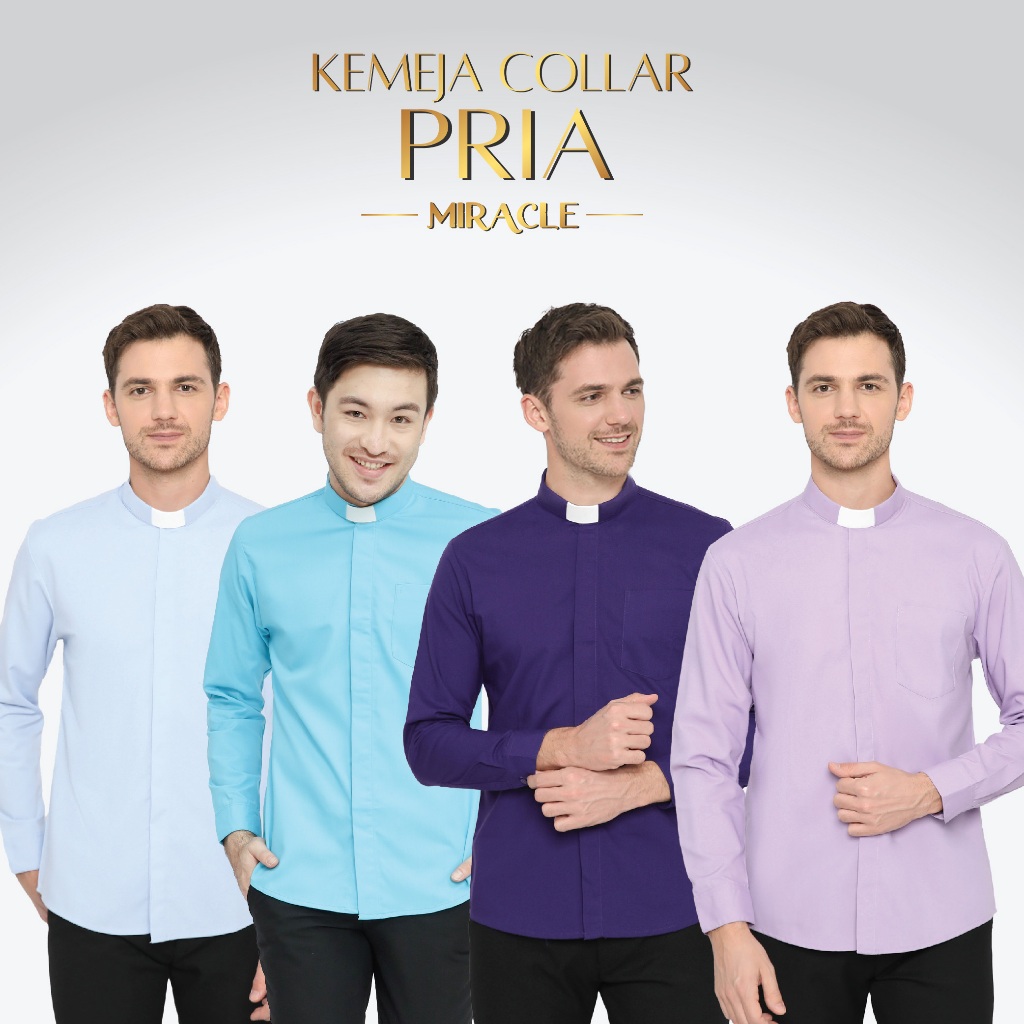 Pendeta - Kemeja Collar Pria Panjang Polos - Jos Miracle Bandung