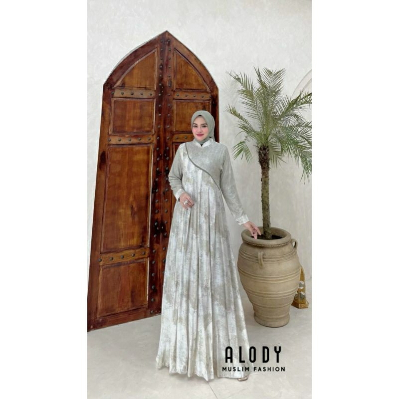 Dress Faleya By ALODY Baju modis kondangan Wanita Gamis Putih lebaran Terbaru 2024 polos Jumbo ld 12