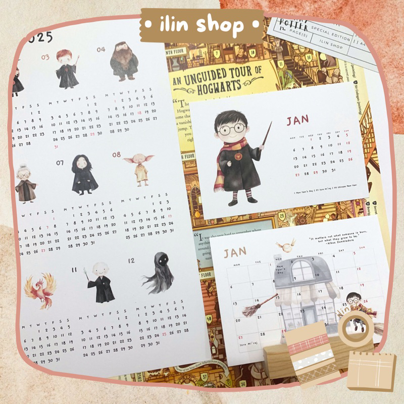 

2025 Harry Potter Calendar Planner / Kalender Planner Meja Dinding Harry Potter Aesthetic