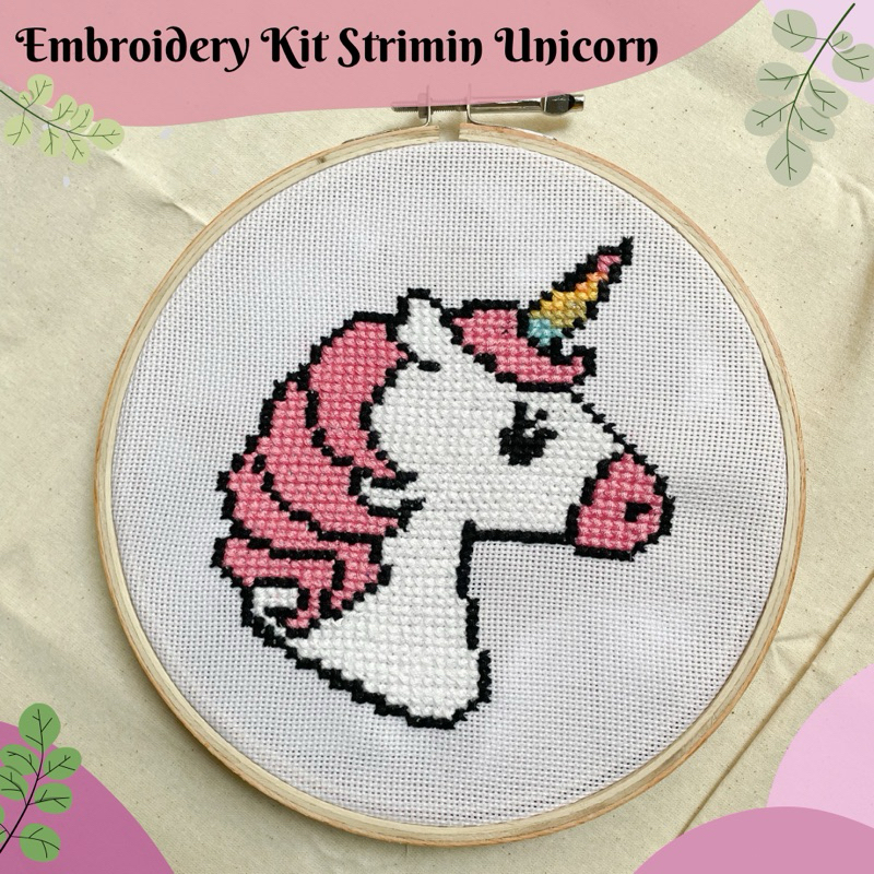 Embroidery Kit Strimin Unicorn - Paket sulam kristik