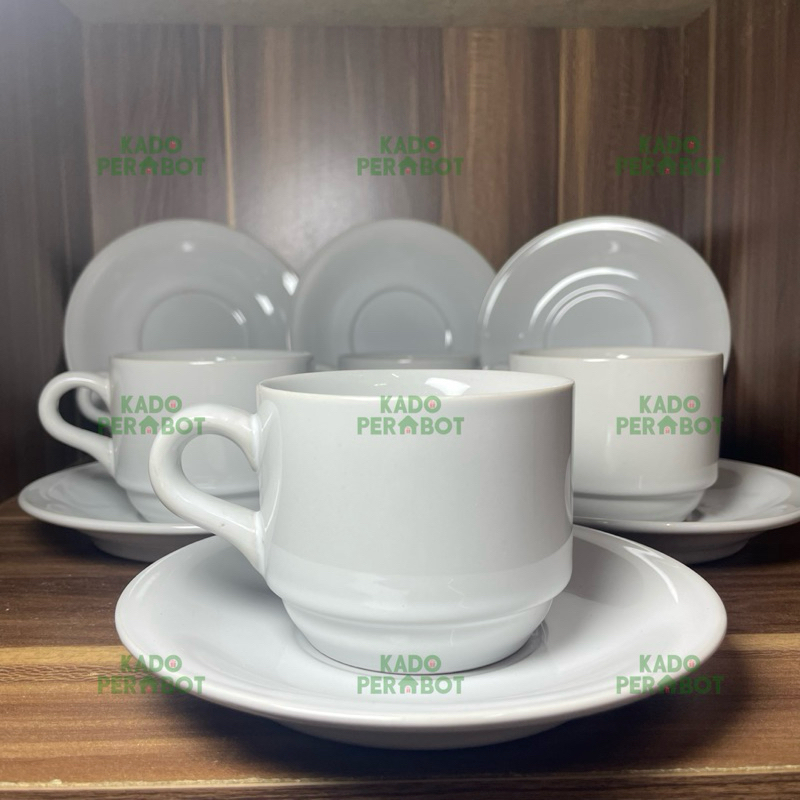 Cangkir Set Keramik Isi 6 Set 12Pcs - Gelas Set Keramik 12 - Cangkir dan Tatakan Gelas Keramik