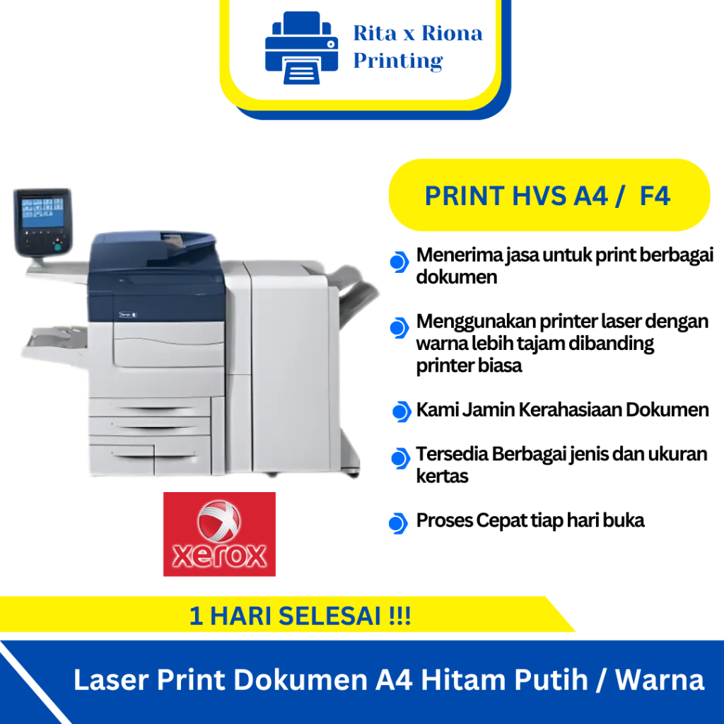

Print Dokumen HVS A4 / F4 Folio Printer Laser Hitam Putih / Berwarna Cetak Sehari Jadi I Makalah , Tugas Sekolah / Kantor, Skripsi, Tesis, Proposal , dll