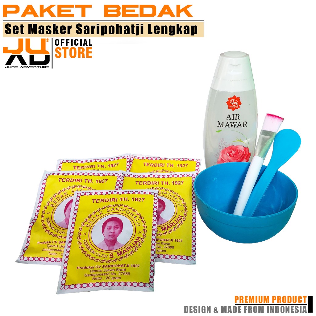 paketan murah bedak saripohatji bedak masker herbal asli ciamis isi 5 pcs + viva mawar + alat masker