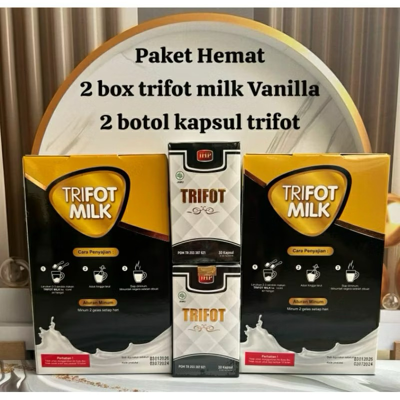 

TERMURAH!! PAKET HEMAT 2 BOX TRIFOT MILK VANILA DAN 2 BOX KAPSUL PENGGEMUK