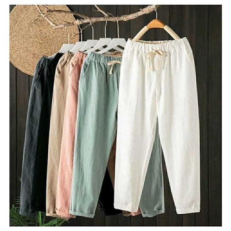 Celana wanita katun linen 7/8 korean style corapants terbaru