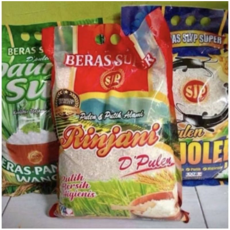 

BERAS MERK JORORLELE, DAUN SUJI, RINJANI, KEMASAN 5KG, ISI 5 LITER