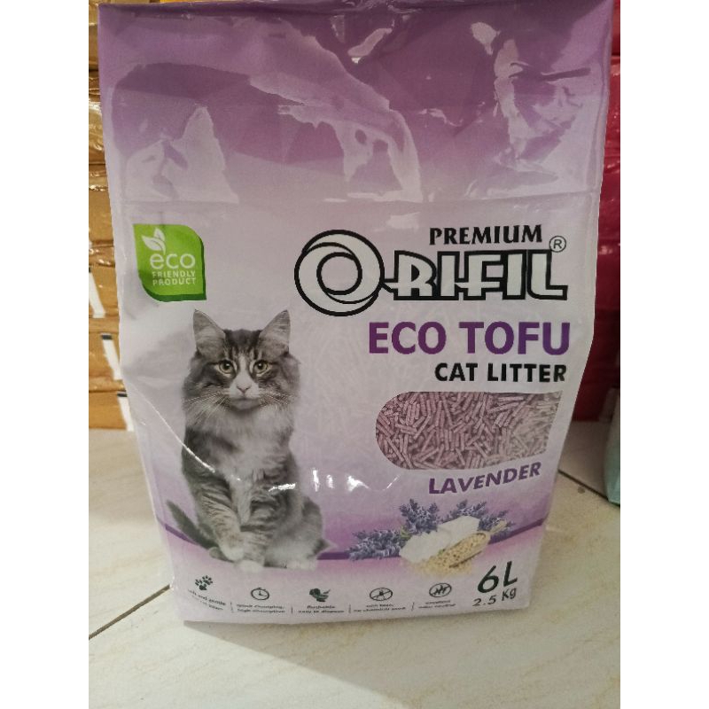 pasir kucing orifil tofu soya lavender 6 liter - cat litter premium