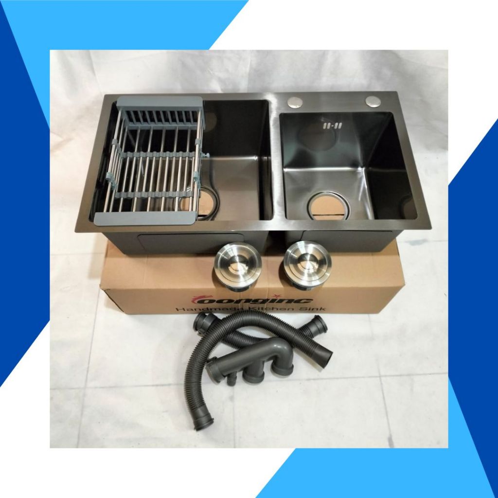 KITCHEN SINK 75 x 40 HITAM / KITCHEN SINK LUBANG 2 HITAM / WASTAFEL LUBANG DUA 75 x 45 HITAM
