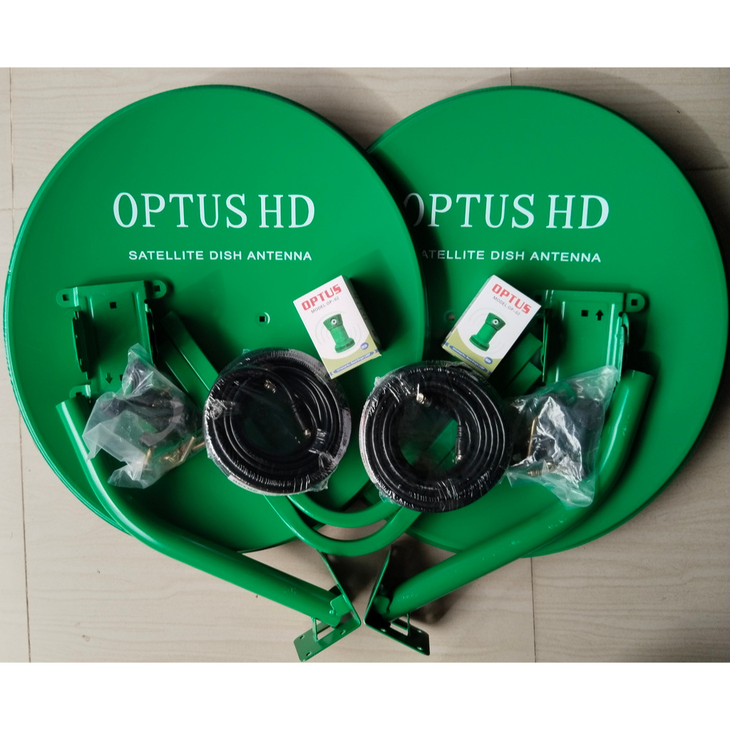 Dish Parabola Solid Offset 45cm x 2set OPTUS lengkap LNB dan Kabel WARNA Hijau Polos