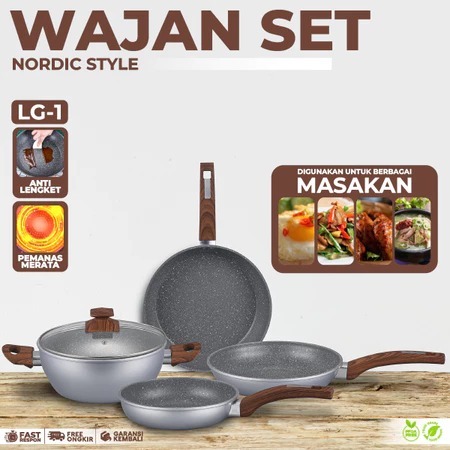 DISKON PROMO Panci LG-1 Wajan Set Nordic Style Pemanggang Set Wajan dan Panci Anti Lengket dengan Tu