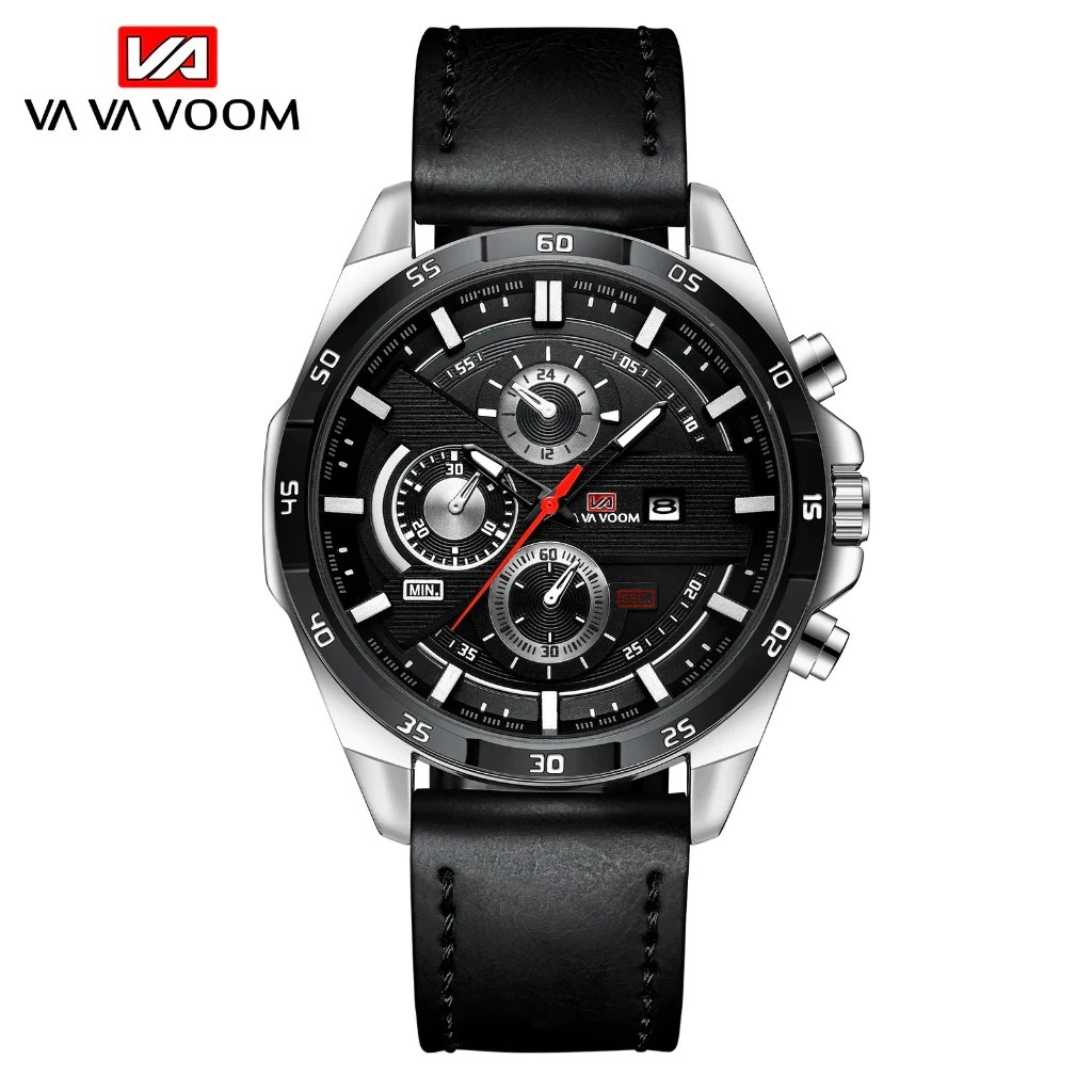 VA VA VOOM 216 Jam Tangan Pria Strap Kulit, Kronograf, Tahan Air Orginial 100%