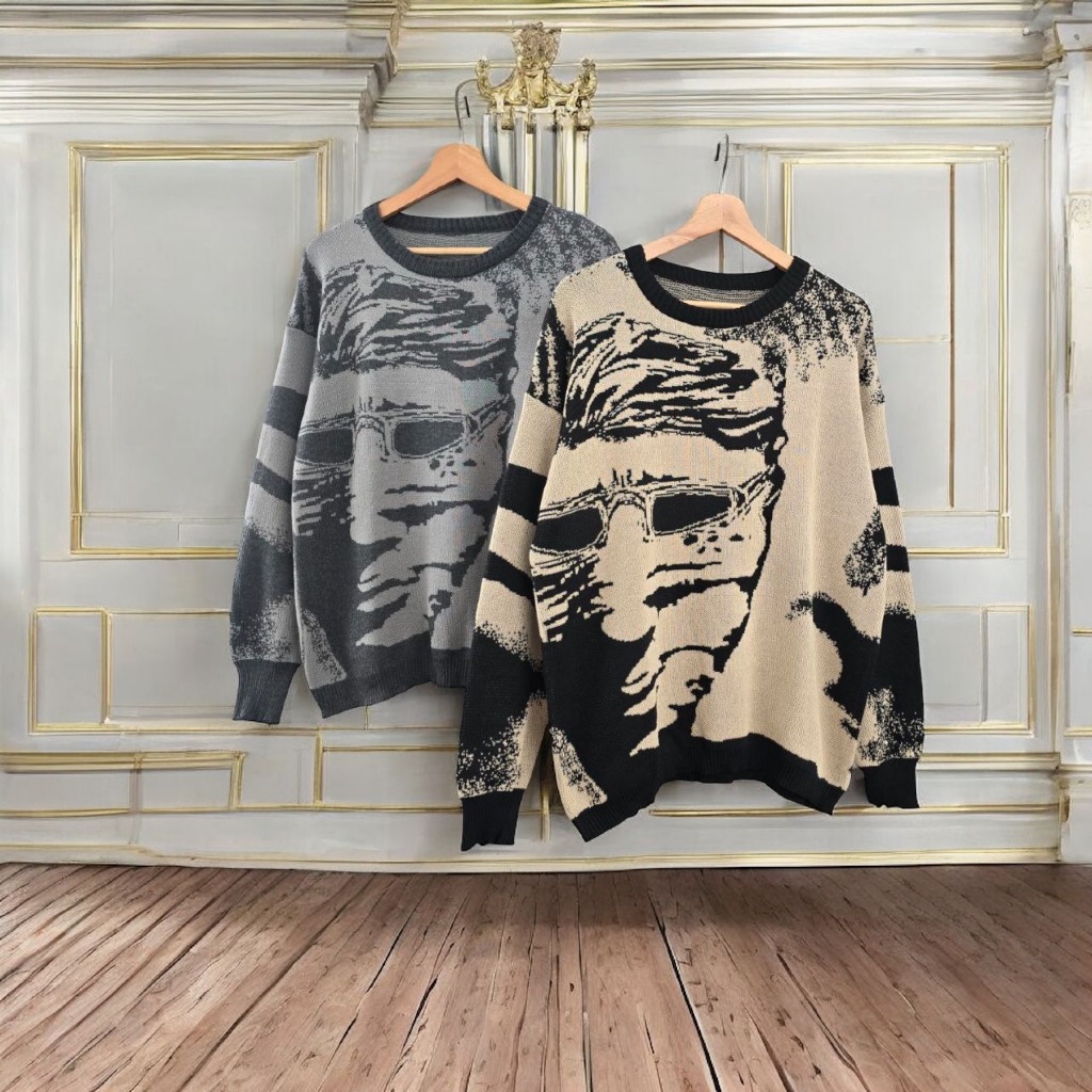 SWEATER RAJUT PRIA LENGAN PANJANG/ MAN'S SWEATER KNITE MOTIF FACE