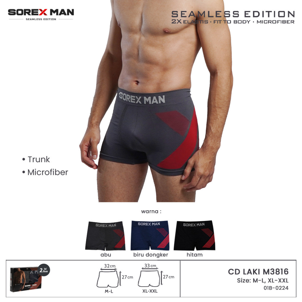 (2 PCS) Sorex Man Seamless Boxer Pria Microfiber Trunk CD Cowo M3816 ( M 3816 )