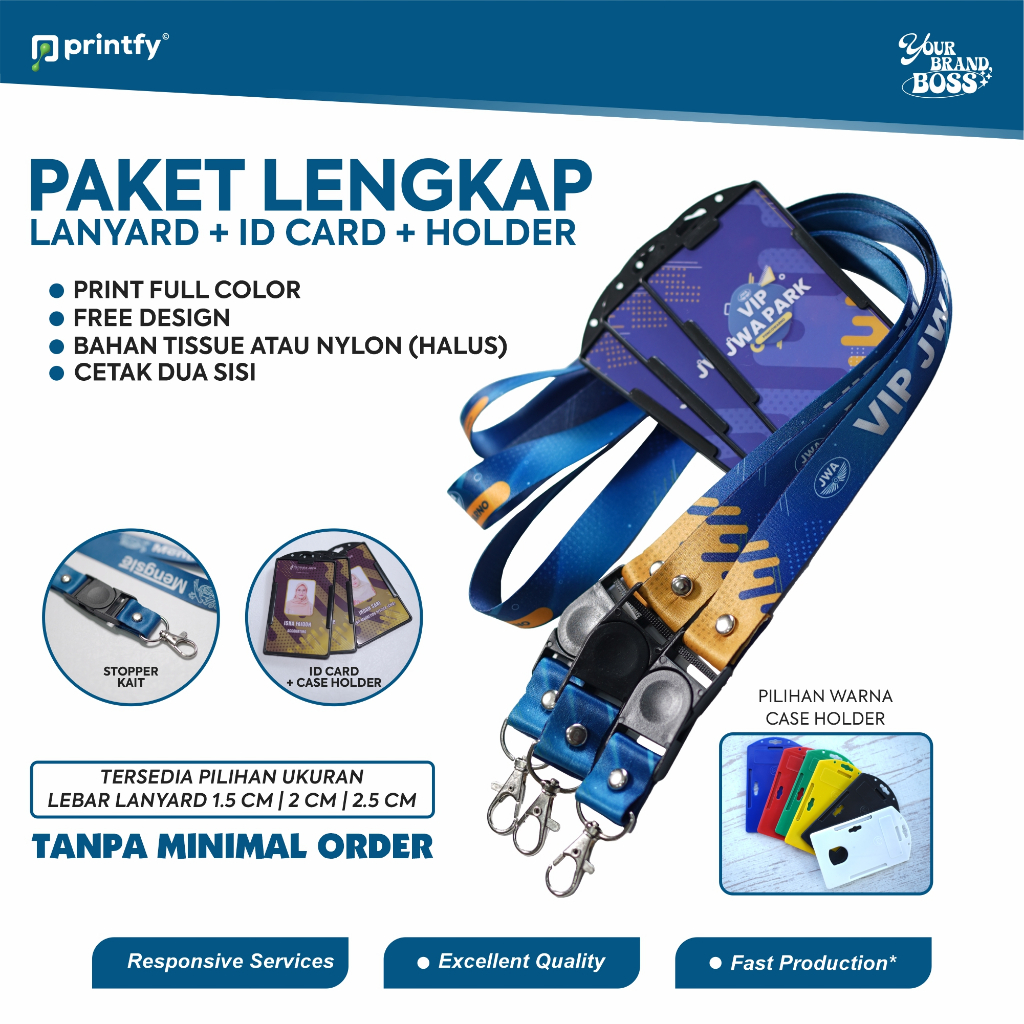 Tali Lanyard + Frame + Id Card Custom 2cm Cetak 2 Sisi / Tali ID Card Premium Custom ( BISA SATUAN )