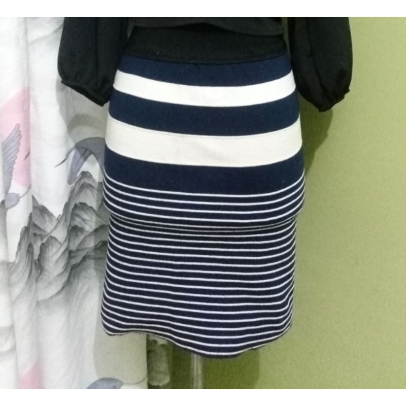 Rok Wanita Garis Biru | Rok Bodycon Rajut | Rok Rajut | Rok Slimfit