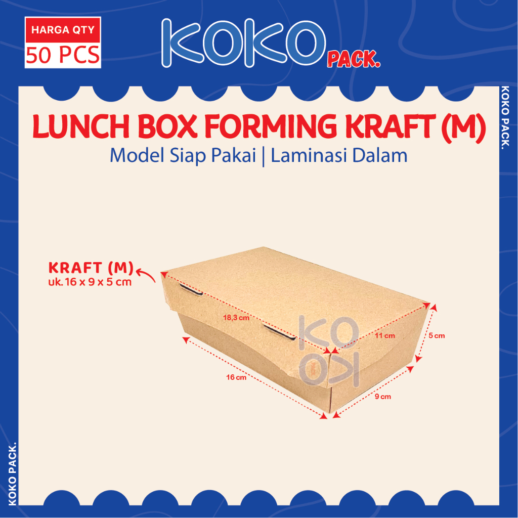 

Lunch Box Paper Forming Kraft uk. M Laminasi Dalam / Box Nasi Siap Pakai Kotak Makan Coklat Ukuran Sedang 16x9x5 cm