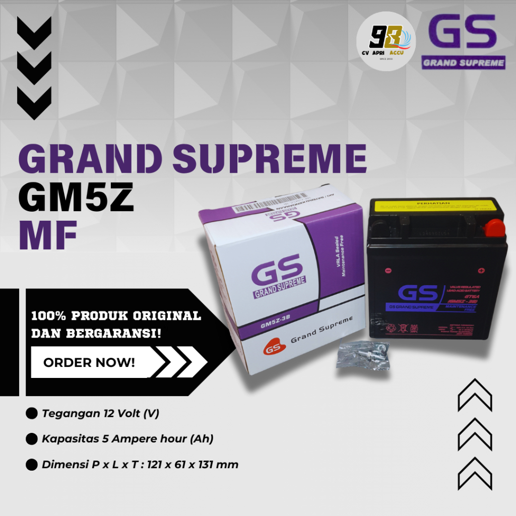 Aki Motor Honda Supra Fit/Astrea Grand/Legenda/Megapro Lama GS - J GM5Z-3B MF ORIGINAL AKI KERING