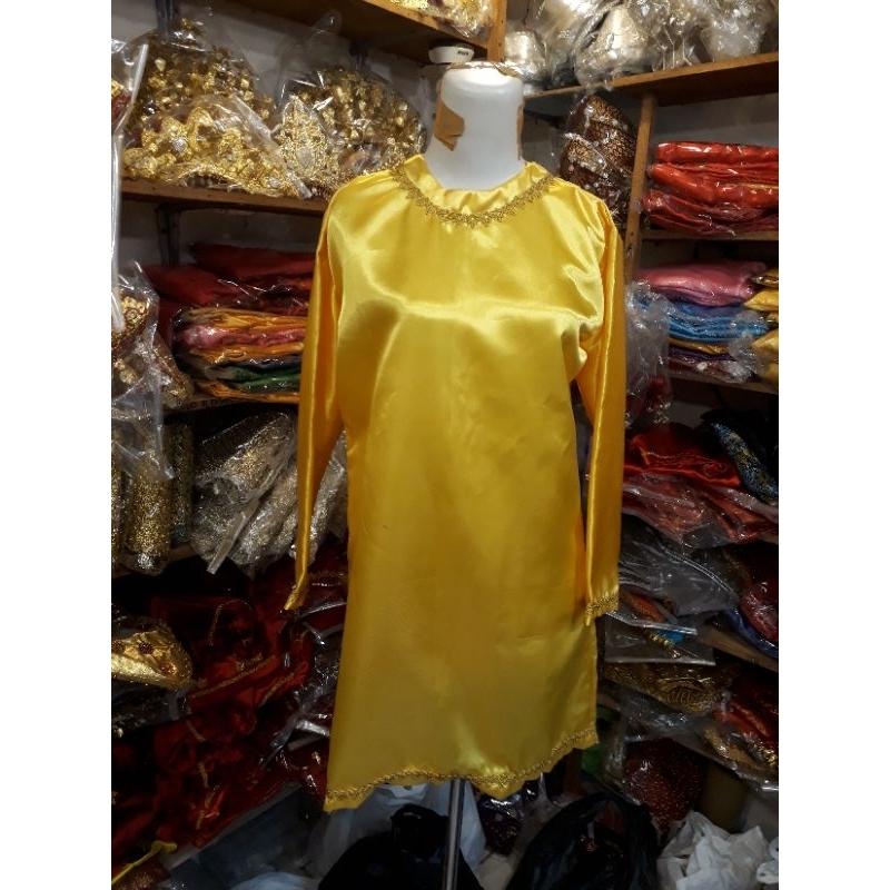 baju kurung bahan satin polos warna kuning ld 100