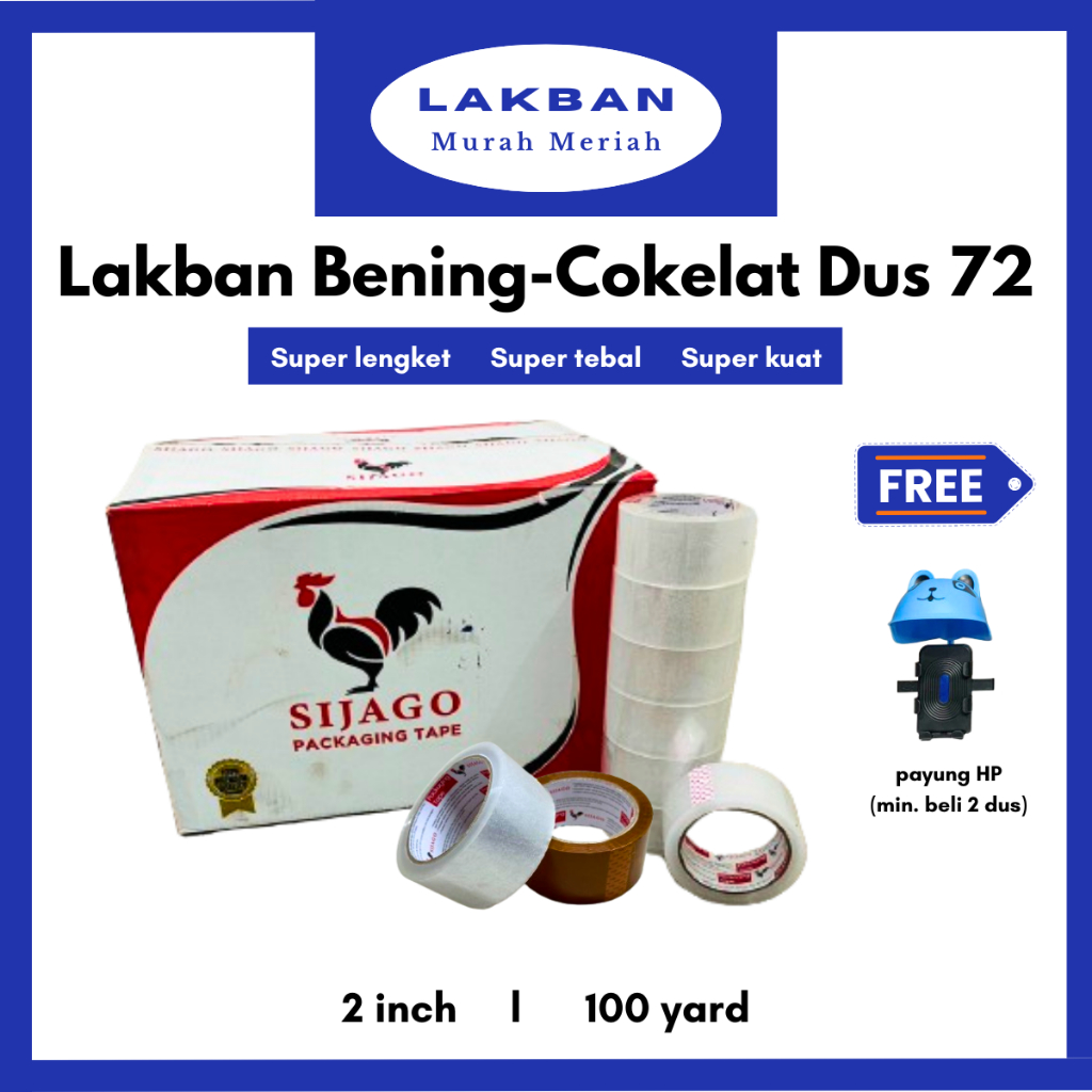 

[DUS 72 PCS] Lakban Bening Cokelat 100 yard x 45 mm Solasi Bening Kuat Lengket Murah Isi 72 Roll Semarang Bisa Instan