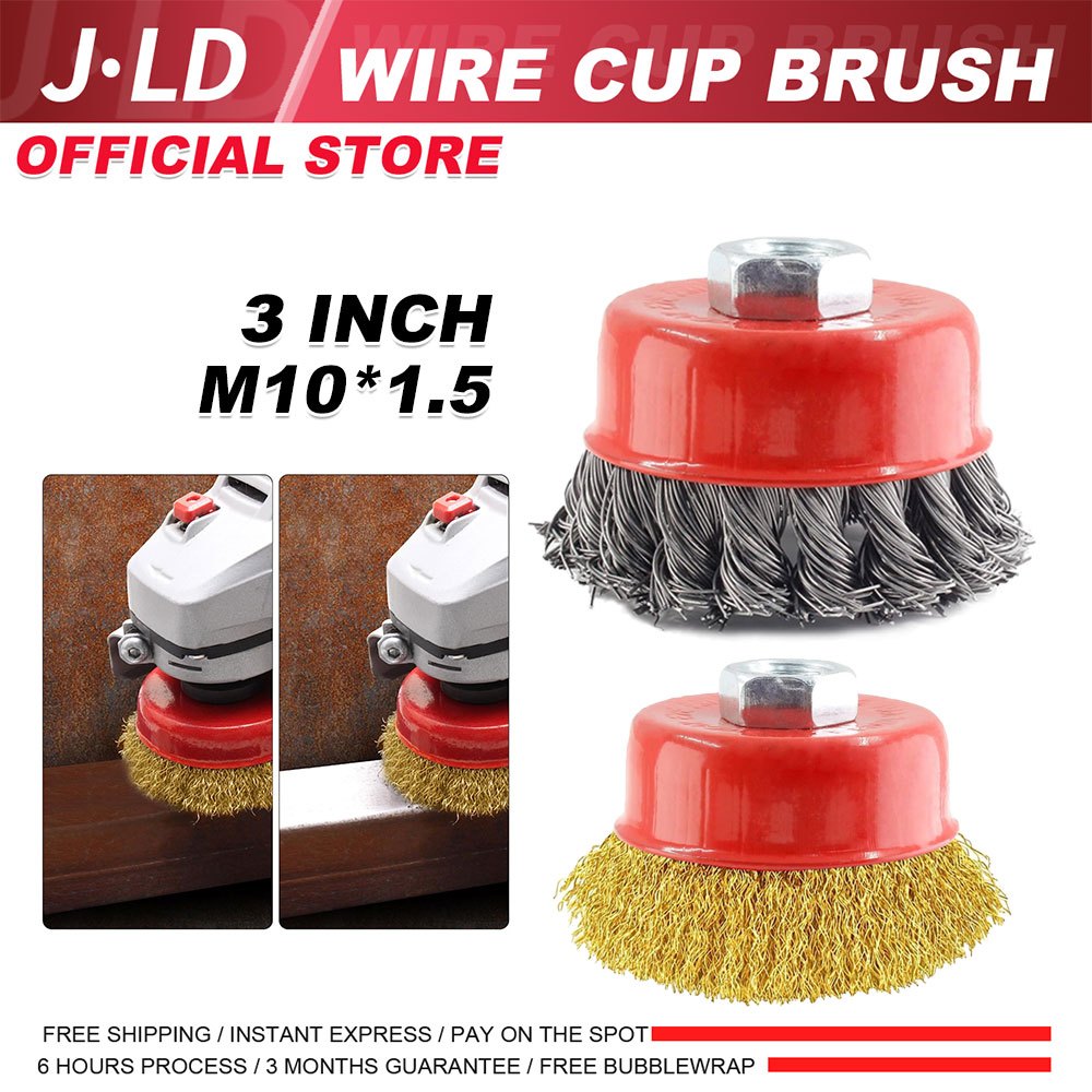 JLD Sikat Mangkok Kawat Gerinda 3inch Wire Cup Brush M10*1.5 Untuk menghilangkan karat