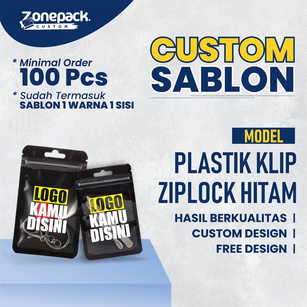 Sablon Plastik Ziplock Warna Hitam Aksesoris | Custom / Free Desain Plastik Sachet Saset Klip Ziploc