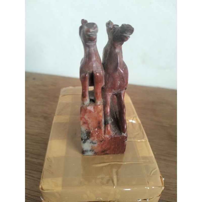 

stempel giok merah warisan giok kuno antik ukiran 2 kuda