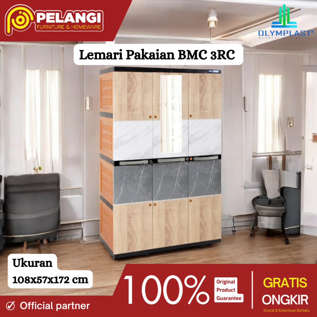 Lemari Pakaian BMC 3RC | Lemari 3 Pintu | Lemari Plastik | Lemari Baju | Lemari Pakaian 3 Pintu
