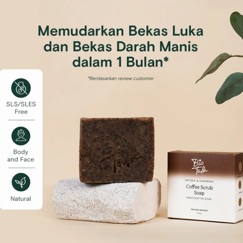 Biotalk Coffee Scrub Soap 120 gram/Sabun Mandi Kopi Natural Handmade untuk Bekas Luka Strechmark/Sab