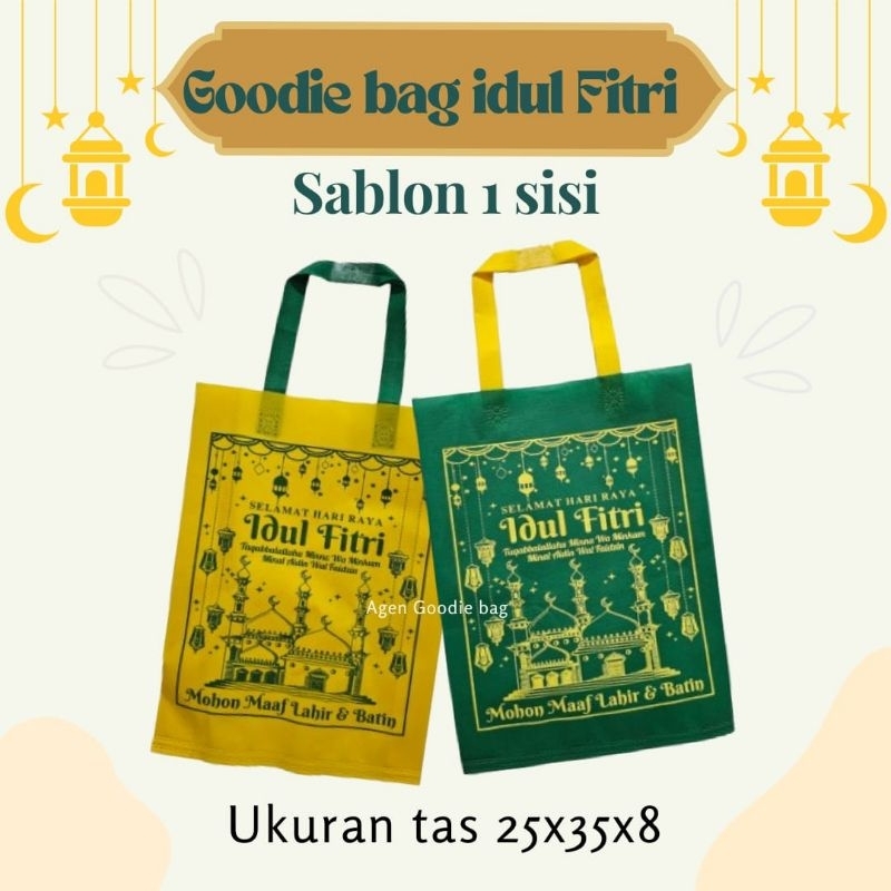 

(LUSINAN 12pcs) Goodie bag Lebaran 25X35X8 edisi 2025 sablon 1 sisi/ tas idul Fitri