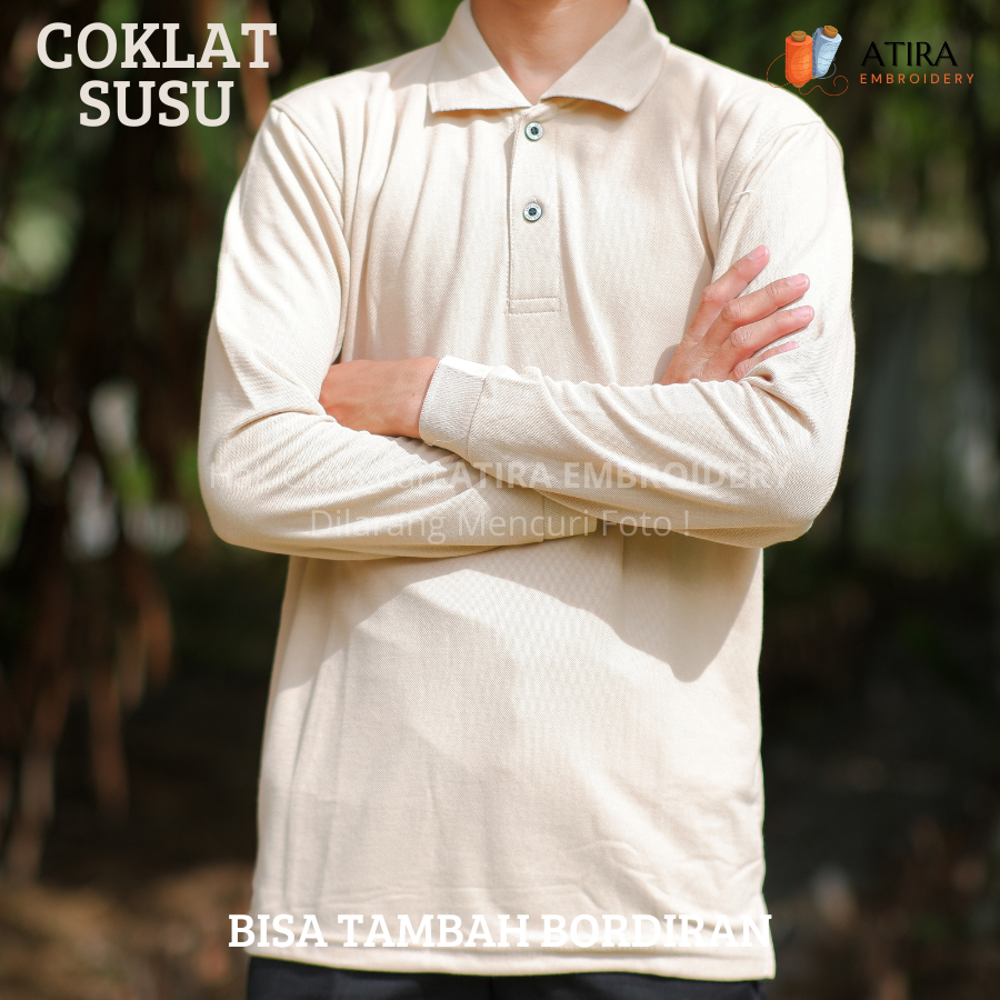 KAOS KERAH SHIRT PIQUE COKLAT SUSU - LENGAN PANJANG