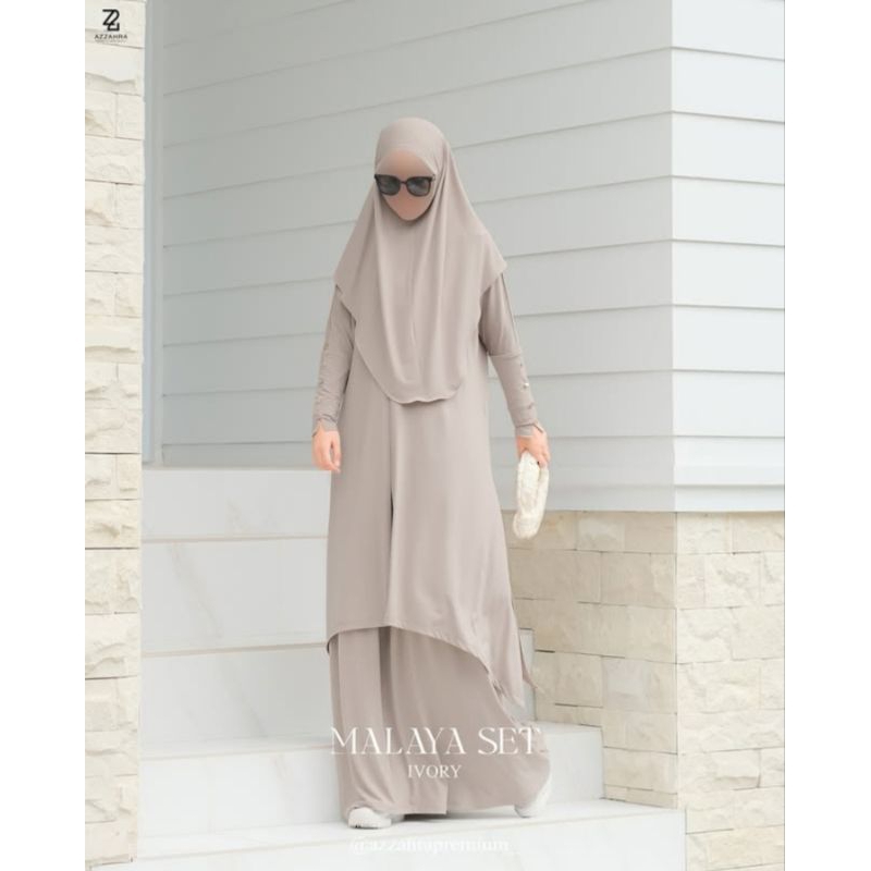 PRELOVED AZZAHRA/ MALAYA SET BY AZZAHRA PREMIUM/ Set Rok Bergo 3 in 1 ( Atasan+Rok+Bergo)
