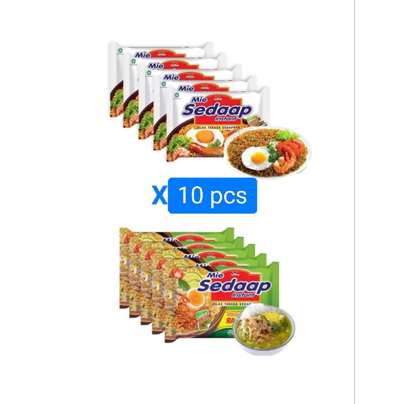 

Mie Sedaap Instant 10 pcs di setiap varian (goreng/soto)