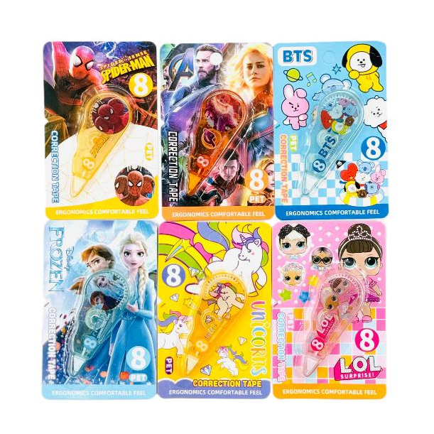 

( DAPAT 1 PCS ) CORRECTION TAPE FANCY MINI 907 / Tip-Ex Kertas Anak Spiderman Avenger Frozen Unicorn MINI 907