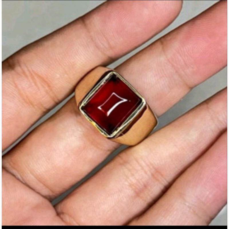 cincin batu akik alpaka merah siam bangkok model kotak natural - cincin pria