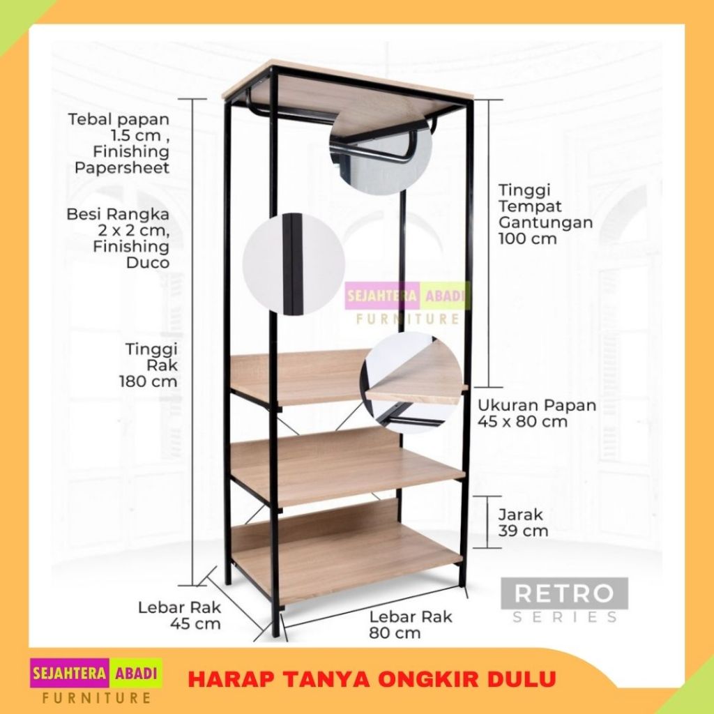 Rak pakaian gantungan besi, rak hanger, rak jemuran, jemuran pakaian besi, lemari pakaian gantung, r