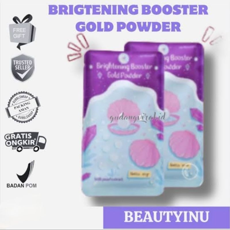 BPOM BEAUTYINU BRIGHTENING BOOSTER GOLD POWDER SERBUK PEMUTIH BADAN
