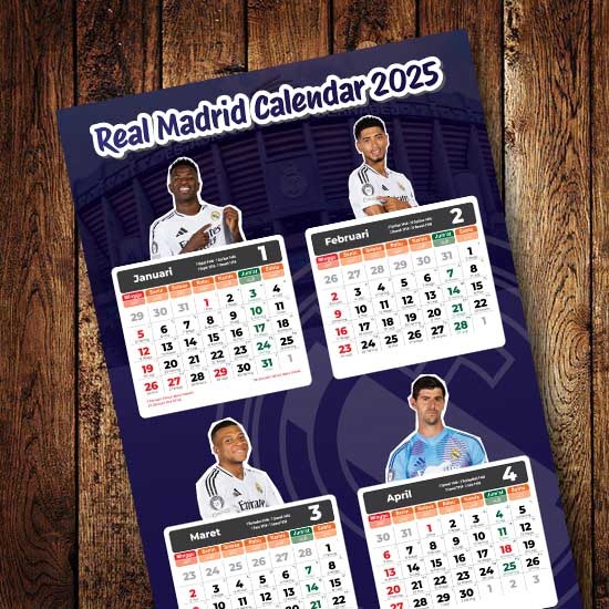 

Kalender Dinding Bola 2025 Real Madrid - 4 Bulanan