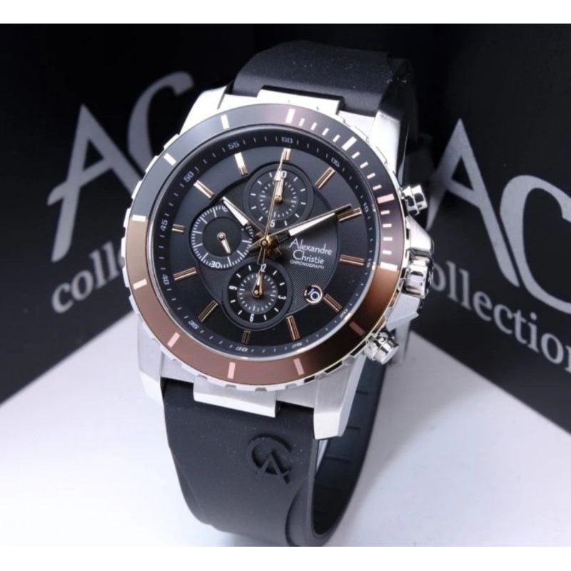 Alexandre Christie Ac 6141 Original Jam Tangan Pria Chronograph Tali Ruber