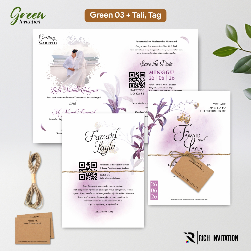 UNDANGAN PERNIKAHAN AESTHETIC CUSTOM FULL COLOUR - UNDANGAN GREEN HANGTAG SERIES