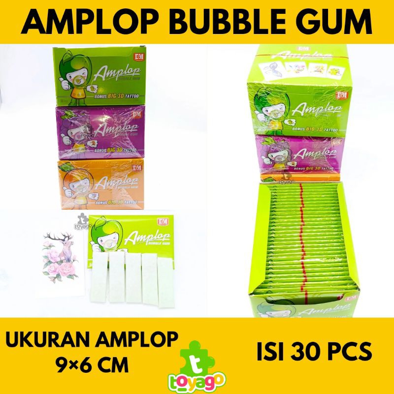 

PERMEN KARET DSM PERMEN AMPLOP BIG TATTO/AMPLOP BUBBLE GUM ISI 30 PCS GROSIR MURAH