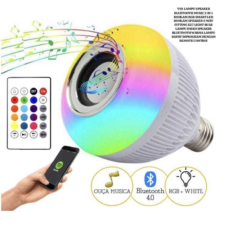 V92 ORI LAMPU SPEAKER BLUETOOTH MUSIC 2IN1 BOHLAM RGB SMART LED BOHLAM SPEAKER WIRELESS 6W E27 LIGHT