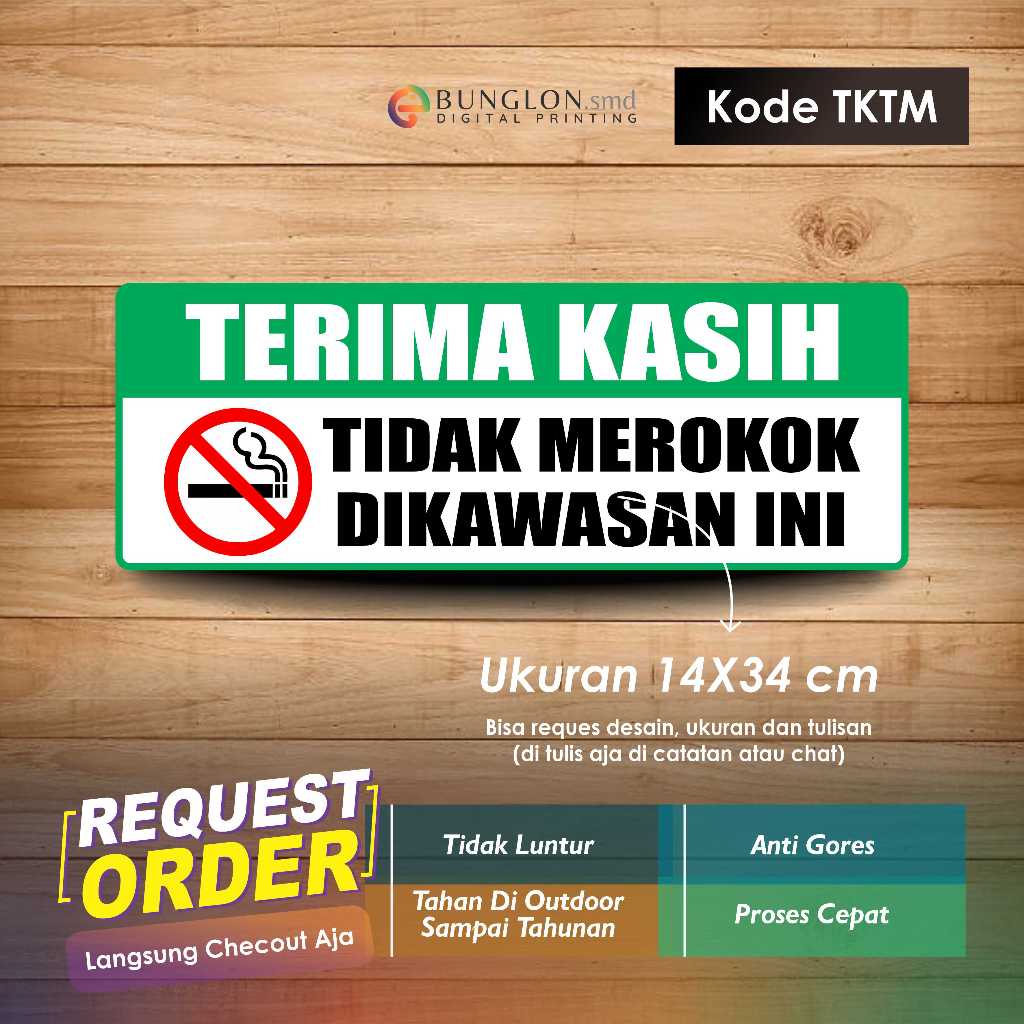 

STIKER TERIMA KASIH TIDAK MEROKOK DI AWASAN INI + LAMNASI KODE TKTM HIJAU