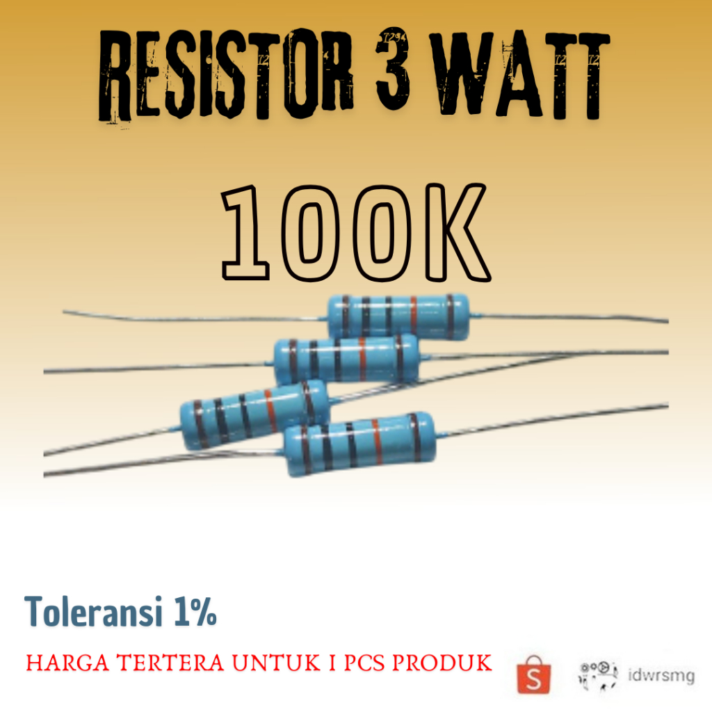 Resistor Dip 100K 100 kilo ohm 3W 100 K 3 watt toleransi pembacaan 1% 3Watt 100k