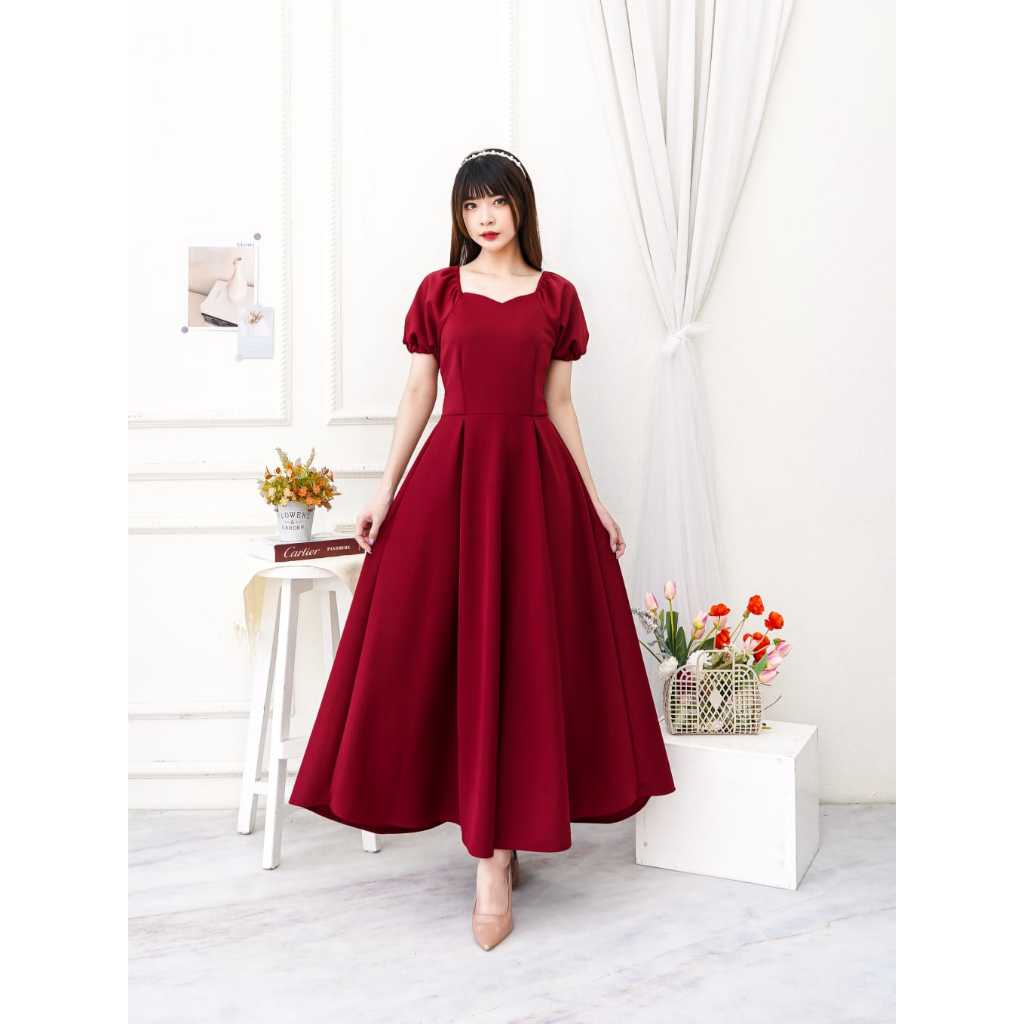 Domscorner - Mikayla flare dress - dress A line korea - dress puff sleeve ala korea - flare dress