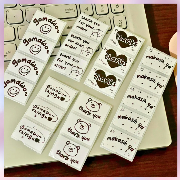 

[BS COD] (20PCS) HANDMADE MINI STIKER THANKYOU HITAM PUTIH MURAH FOR PACKING JURNALING CUTIE