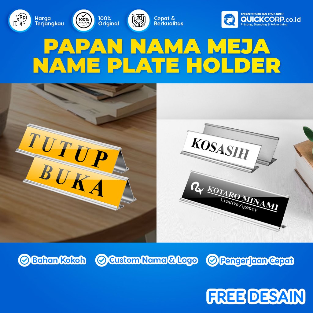 Papan Nama Meja - Name Desk Plate Holder Akrilik untuk Kantor - Holder Papan Nama Meja untuk Ruang K