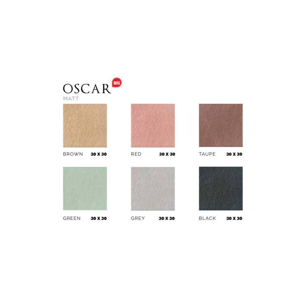 ASIA TILE FLOOR TILE OSCAR MATT BROWN, RED, TAUPE, GREEN, GREY & BLACK 30X30