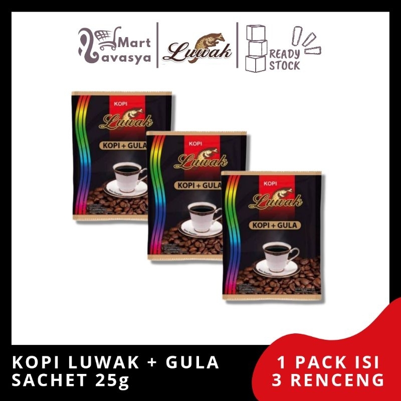 

KOPI LUWAK + GULA SACHET 25g - 1 PACK ISI 3 RENCENG - KOTA BANDUNG - LAVASYA MART