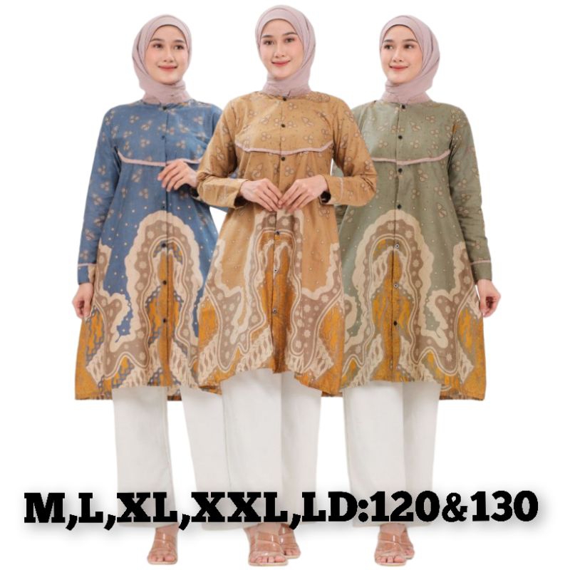 BAJU ATASAN TUNIK BATIK WANITA KATUN/TUNIK BATIK WANITA JUMBO LD:120/ATASAN TUNIK BATIK KONDANGAN